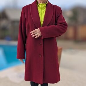 Preston & York Red Burgundy Trench Coat with Wide Lapel and Full-Length Design